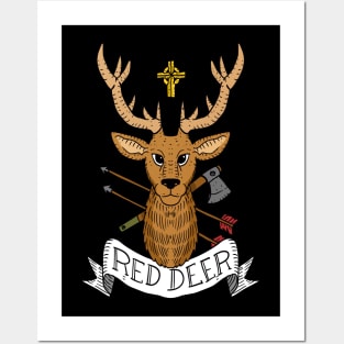 a red deer hunting design with a cross. Posters and Art